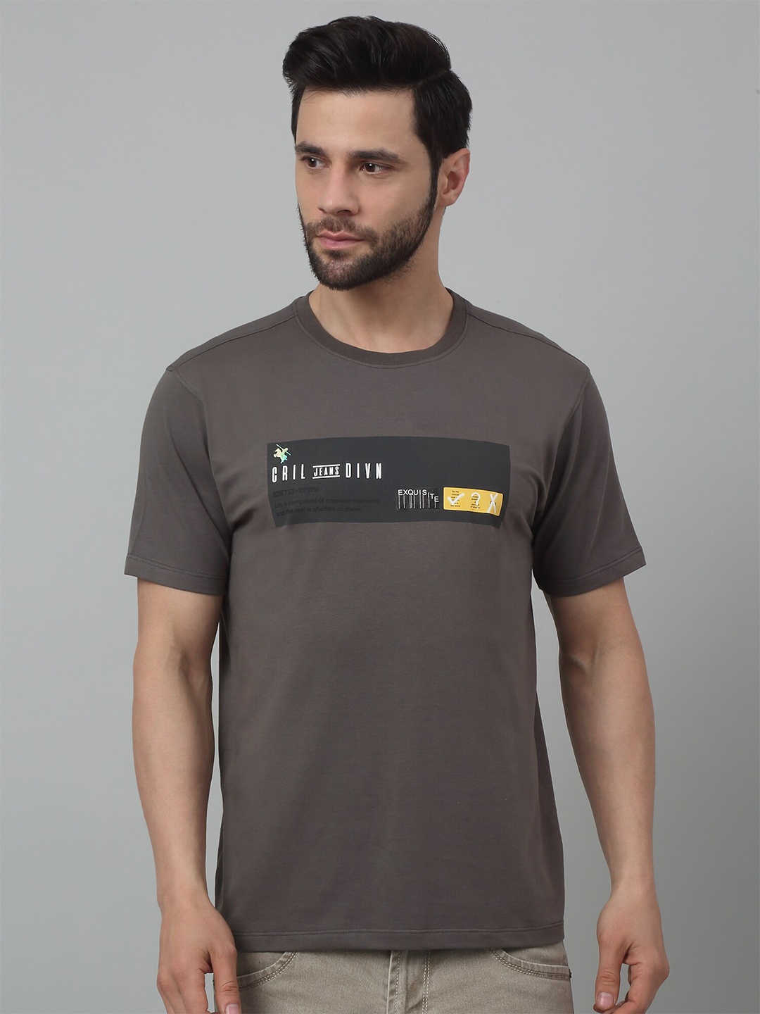 

Cantabil Typography Printed Round Neck Short Sleeves T-shirt, Grey