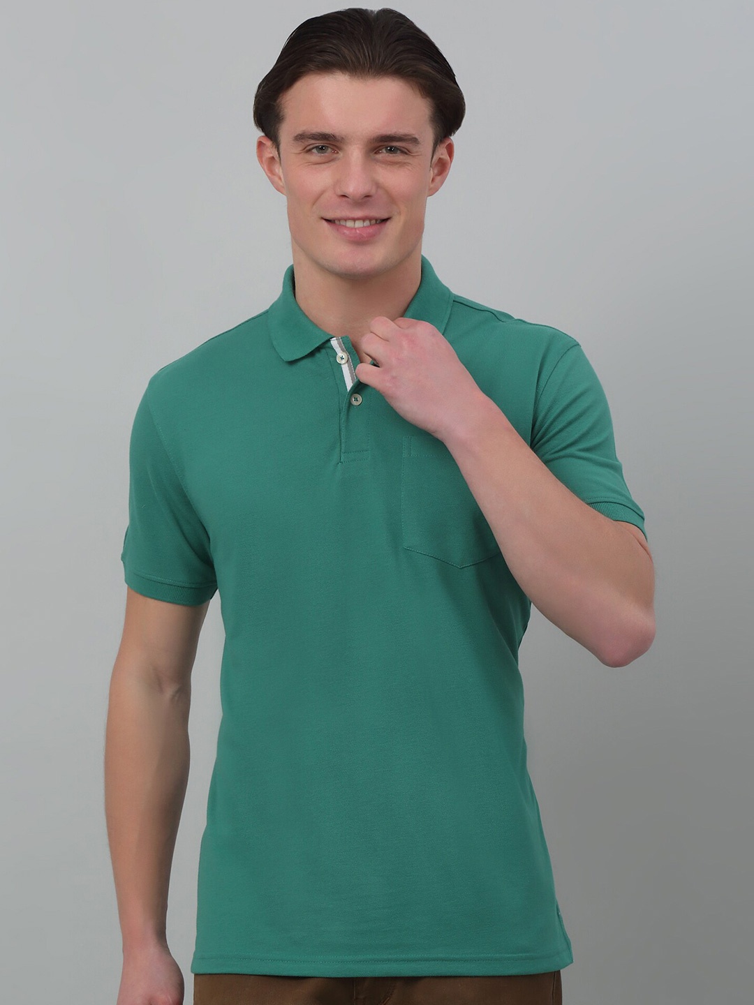 

Cantabil Polo Collar Short Sleeves Cotton T-shirt, Green