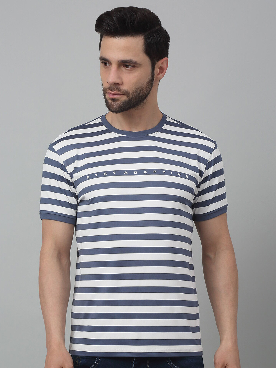 

Cantabil Striped Round Neck Short Sleeves Cotton T-shirt, White