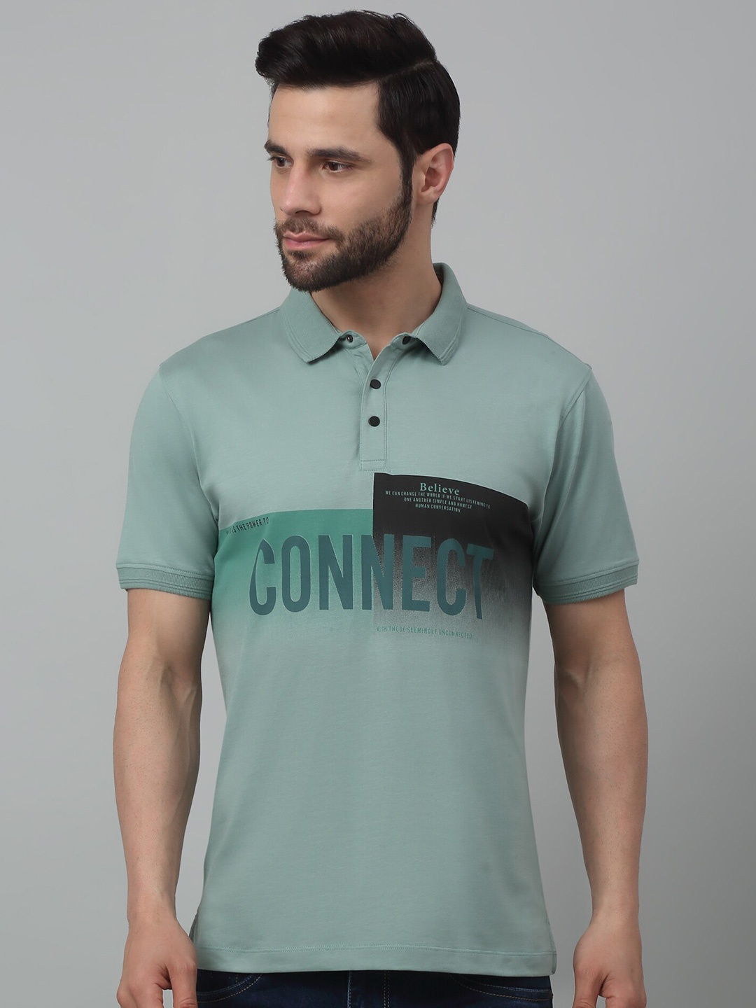 

Cantabil Typography Printed Polo Collar Short Sleeves T-shirt, Green