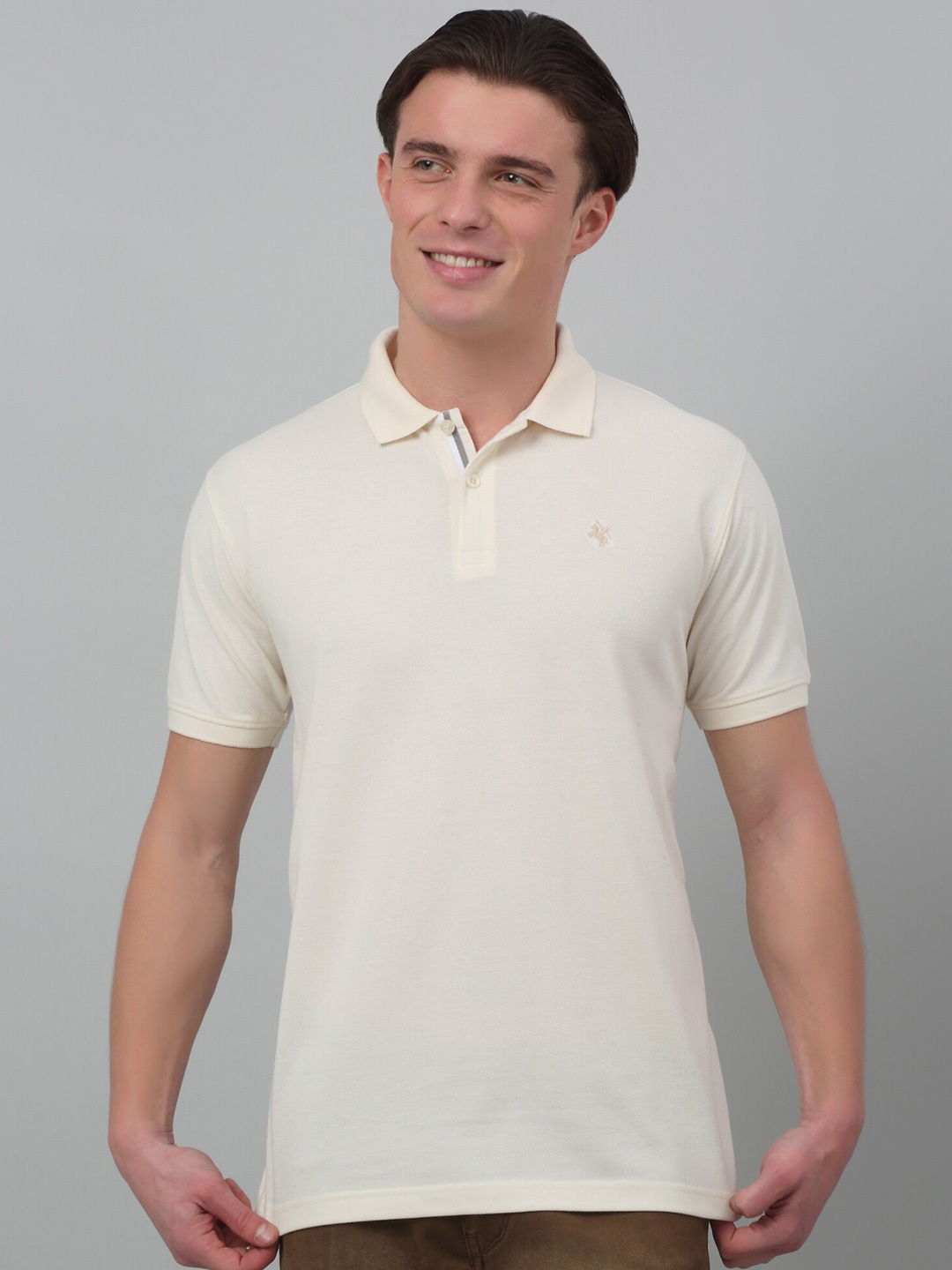 

Cantabil Polo Collar Short Sleeves Cotton T-shirt, Off white