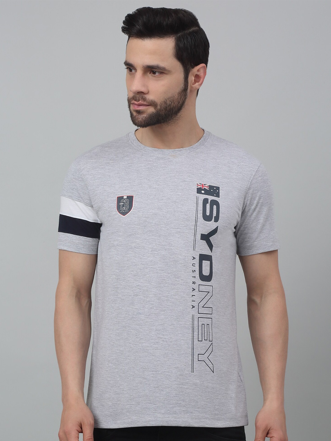 

Cantabil Typography Printed Round Neck Short Sleeves Cotton T-shirt, Grey