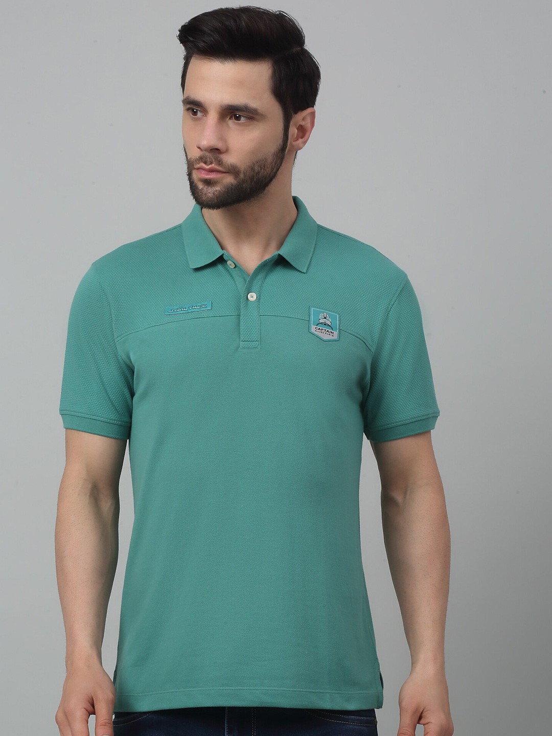 

Cantabil Polo Collar Short Sleeves Cotton T-shirt, Green