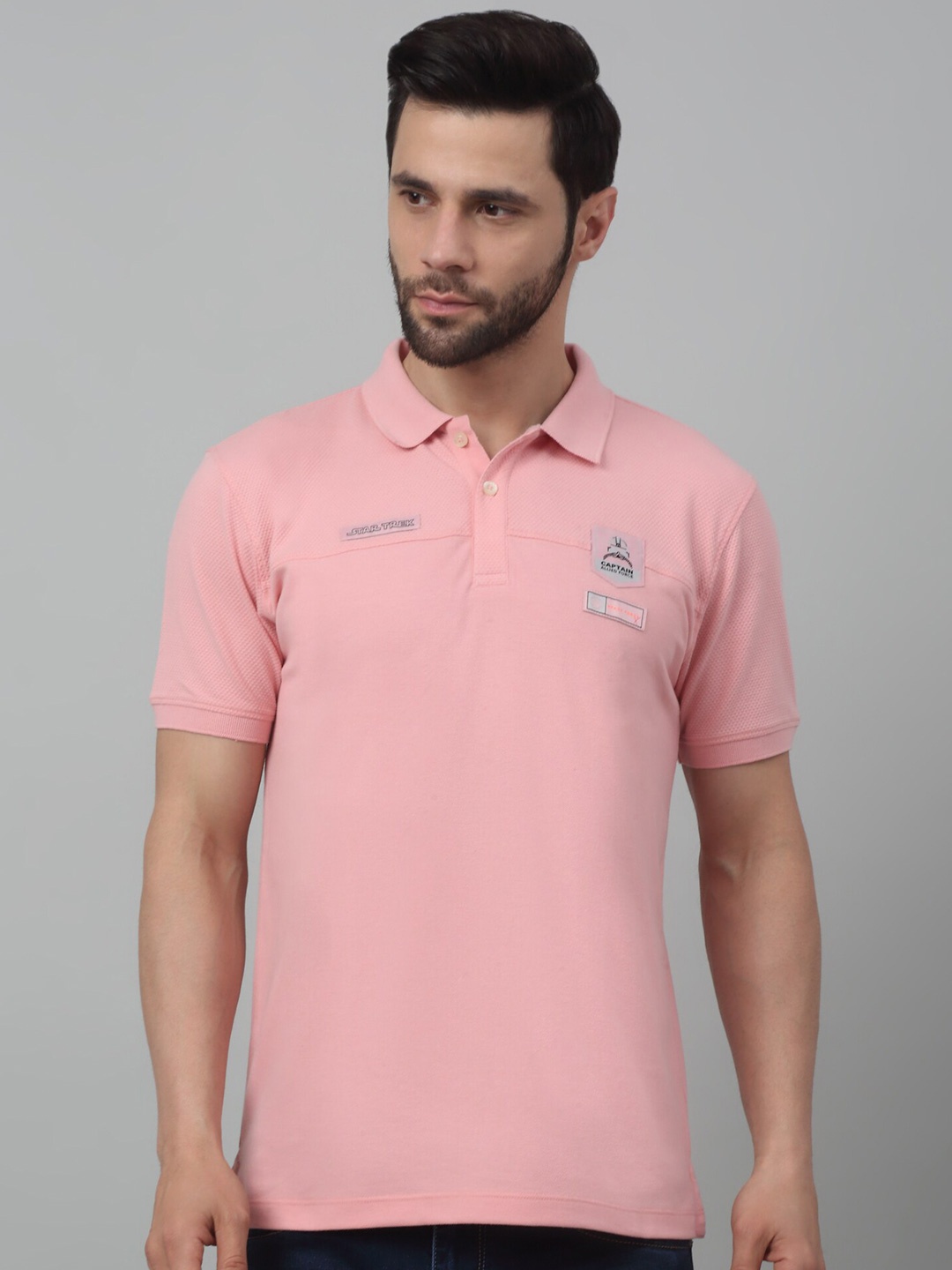 

Cantabil Polo Collar Short Sleeves Applique Cotton T-shirt, Pink