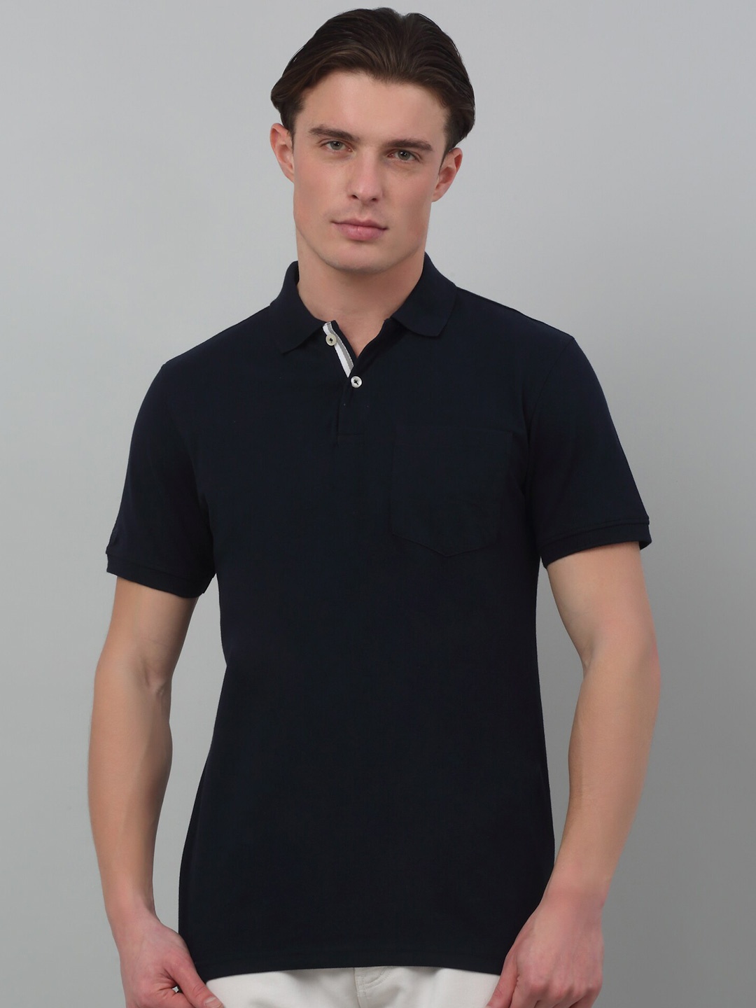 

Cantabil Polo Collar Short Sleeves Cotton T-shirt, Navy blue