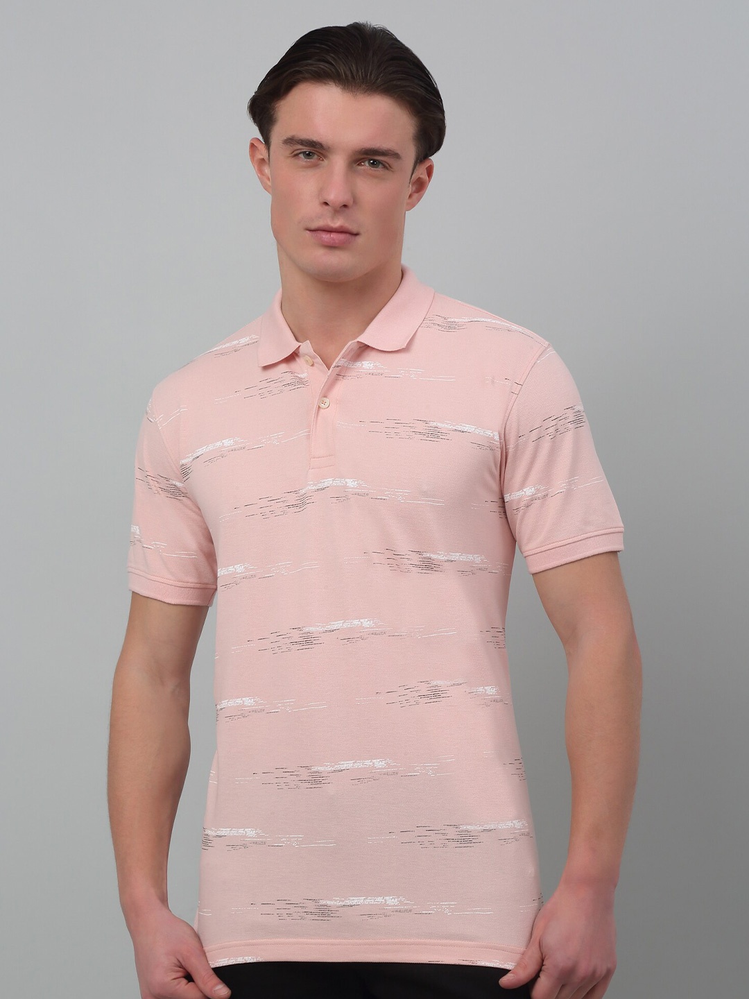 

Cantabil Striped Polo Collar Half Sleeves Cotton T-Shirt, Pink