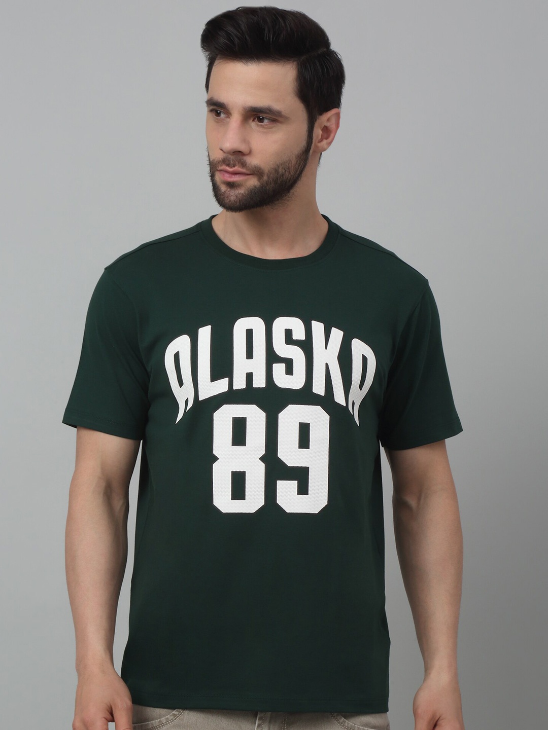 

Cantabil Typography Printed Round Neck Cotton T-shirt, Green