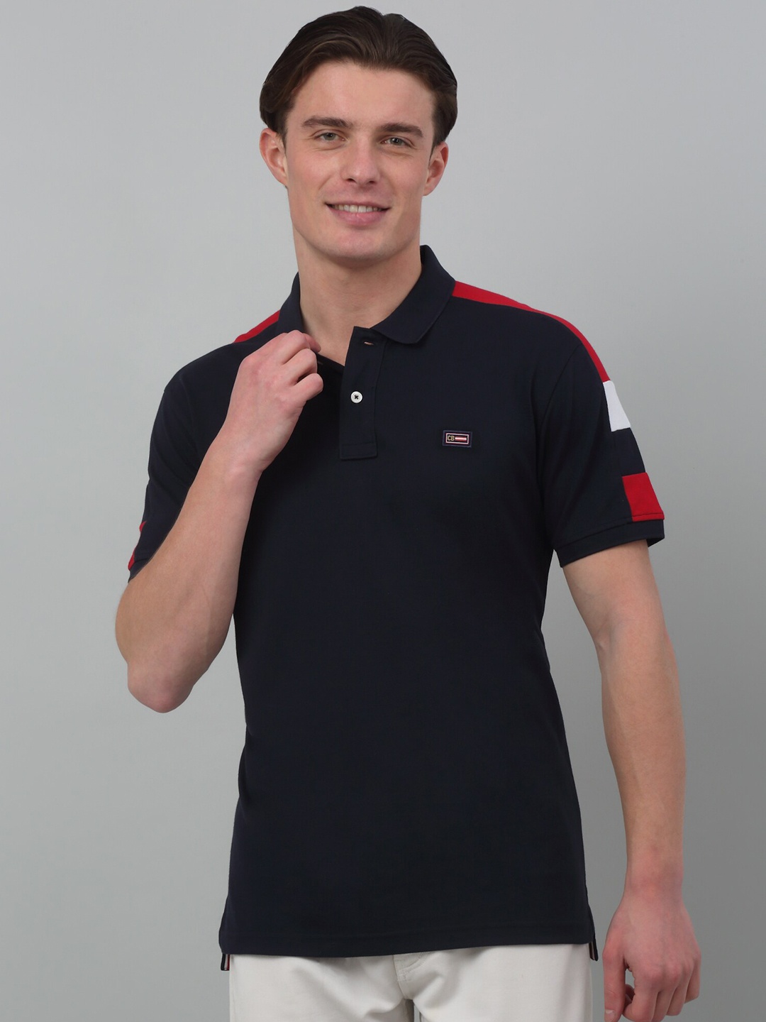 

Cantabil Polo Collar Half Sleeves Cotton T-Shirt, Navy blue