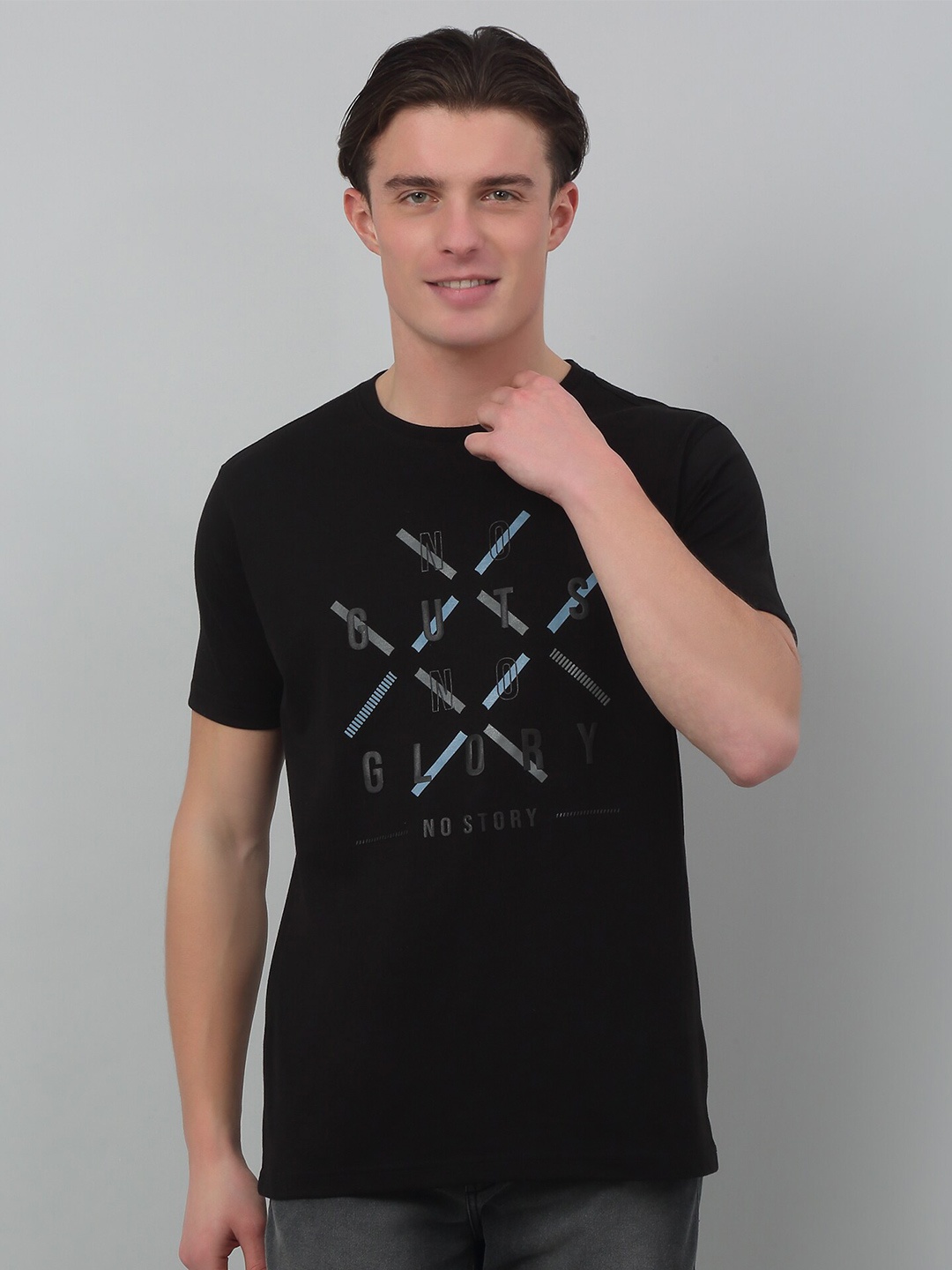 

Cantabil Graphic Printed Round Neck Cotton T-shirt, Black