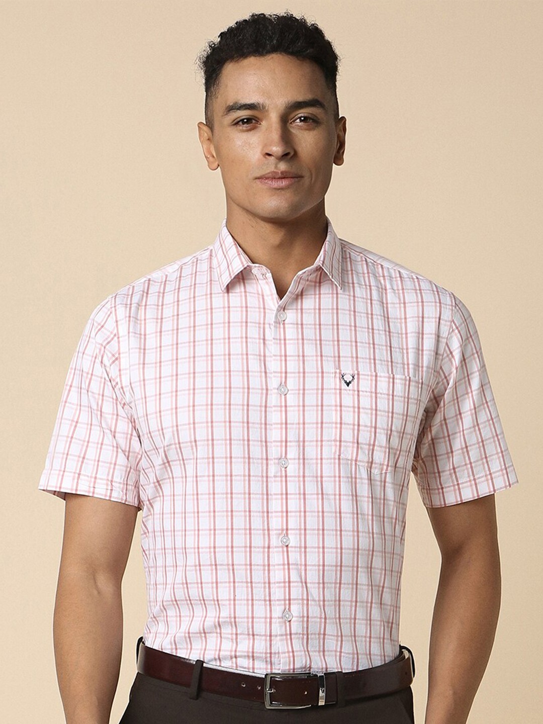 

Allen Solly Slim Fit Checked Spread Collar Cotton Formal Shirt, Pink