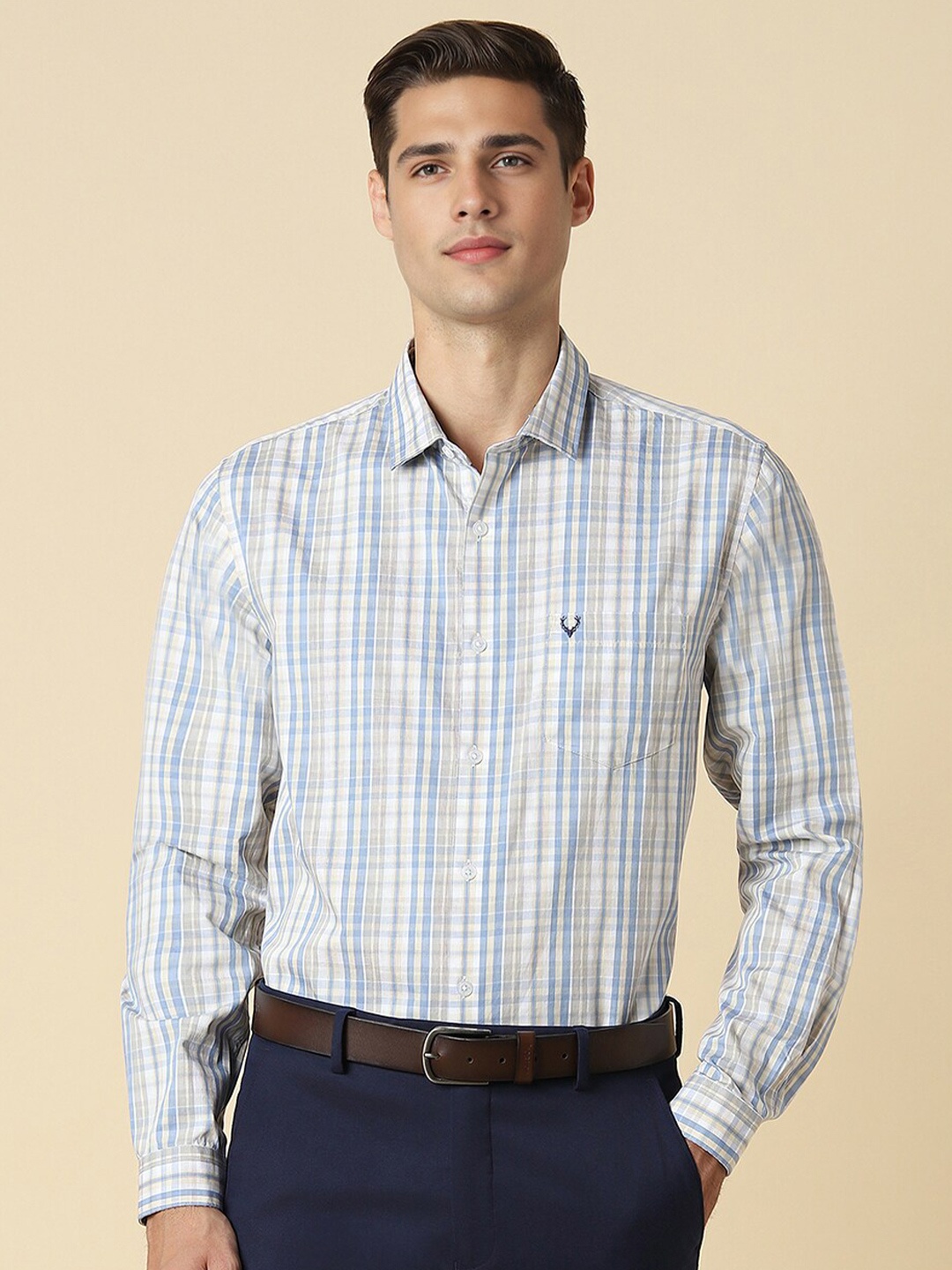 

Allen Solly Men Slim Fit Checked Cotton Formal Shirt, White