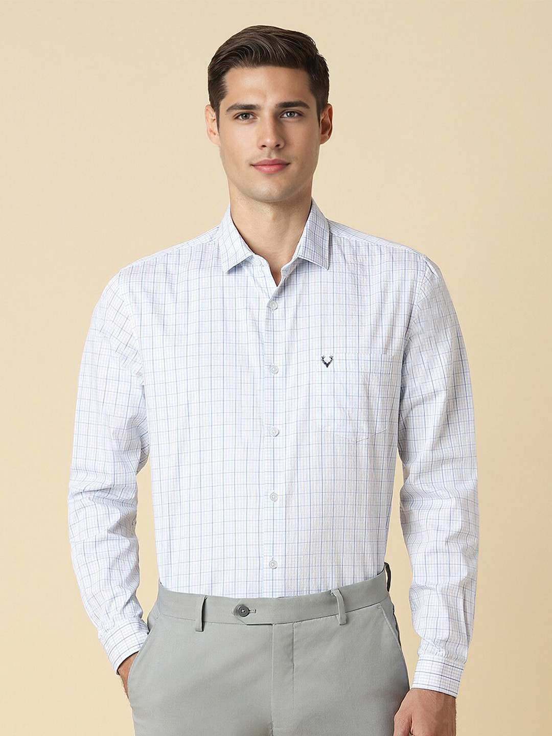 

Allen Solly Slim Fit Grid Tattersall Checks Opaque Pure Cotton Formal Shirt, White