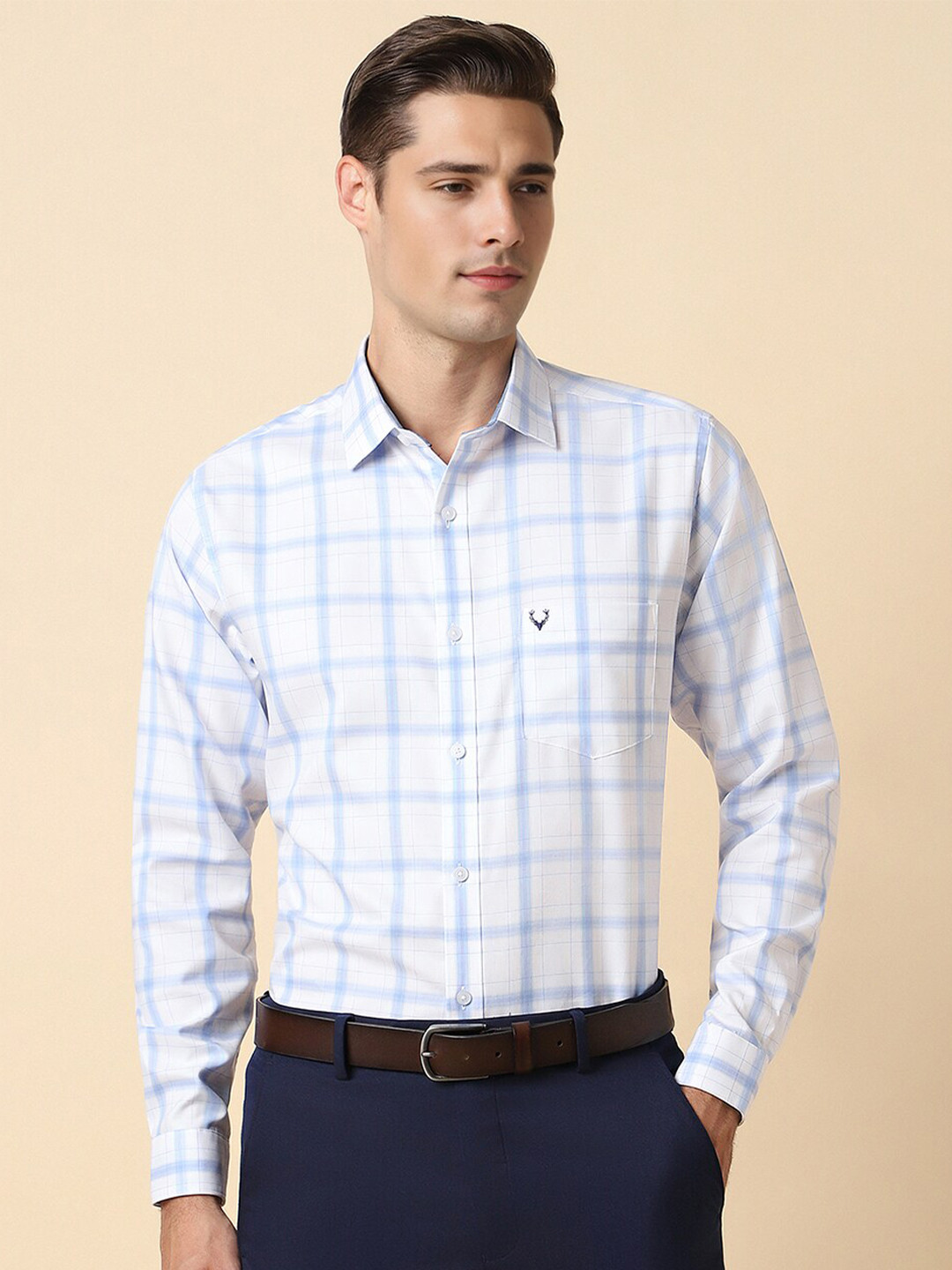 

Allen Solly Windowpane Printed Cotton Slim Fit Formal Shirt, White