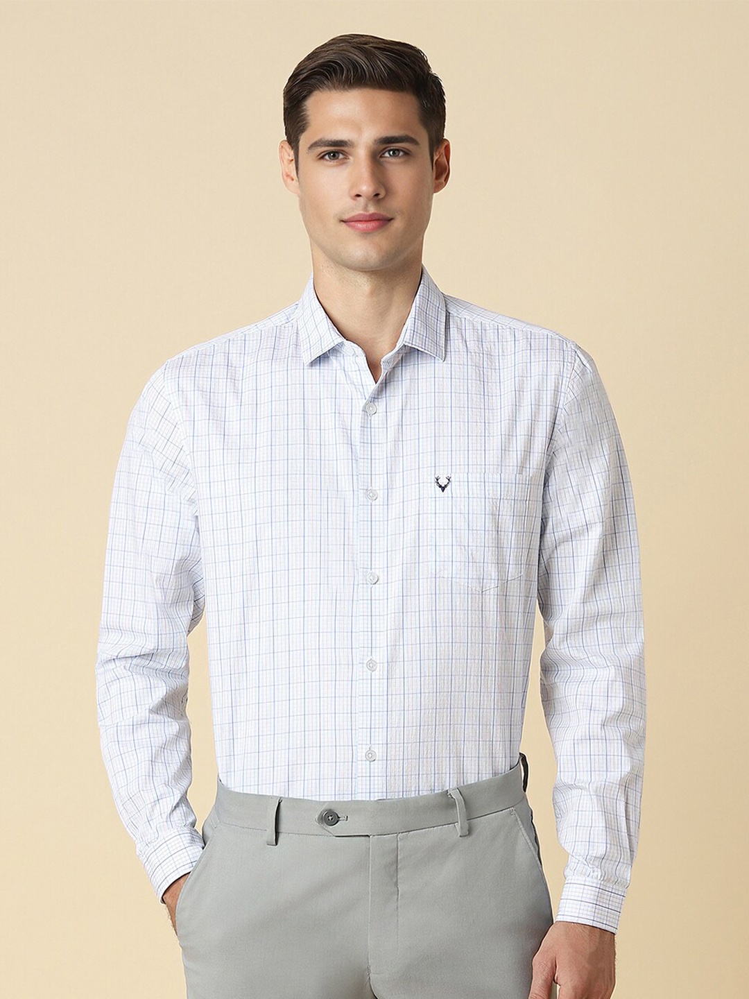 

Allen Solly Grid Tattersall Checks Printed Cotton Slim Fit Formal Shirt, White