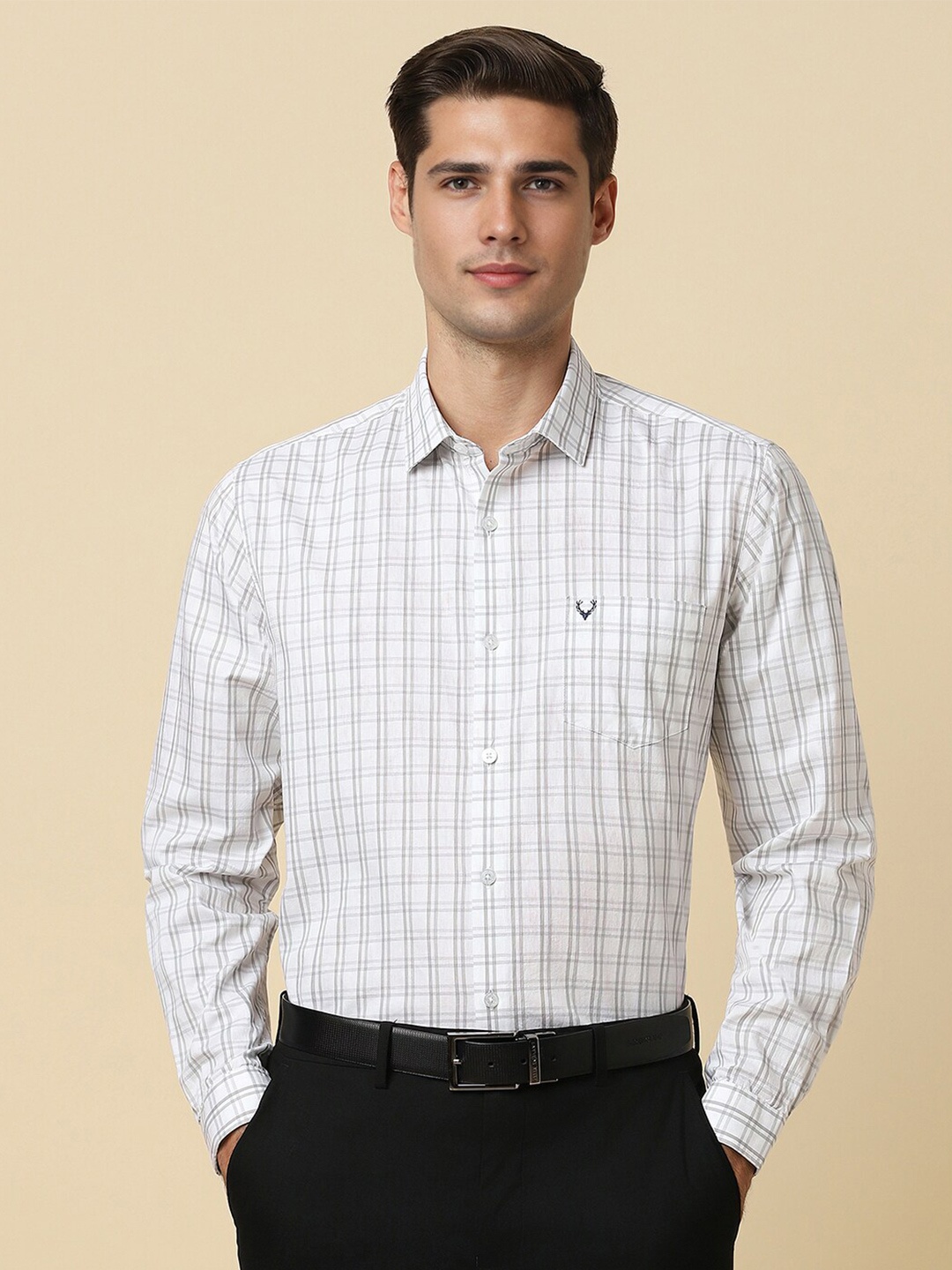 

Allen Solly Slim Fit Grid Tattersall Checks Cotton Formal Shirt, White