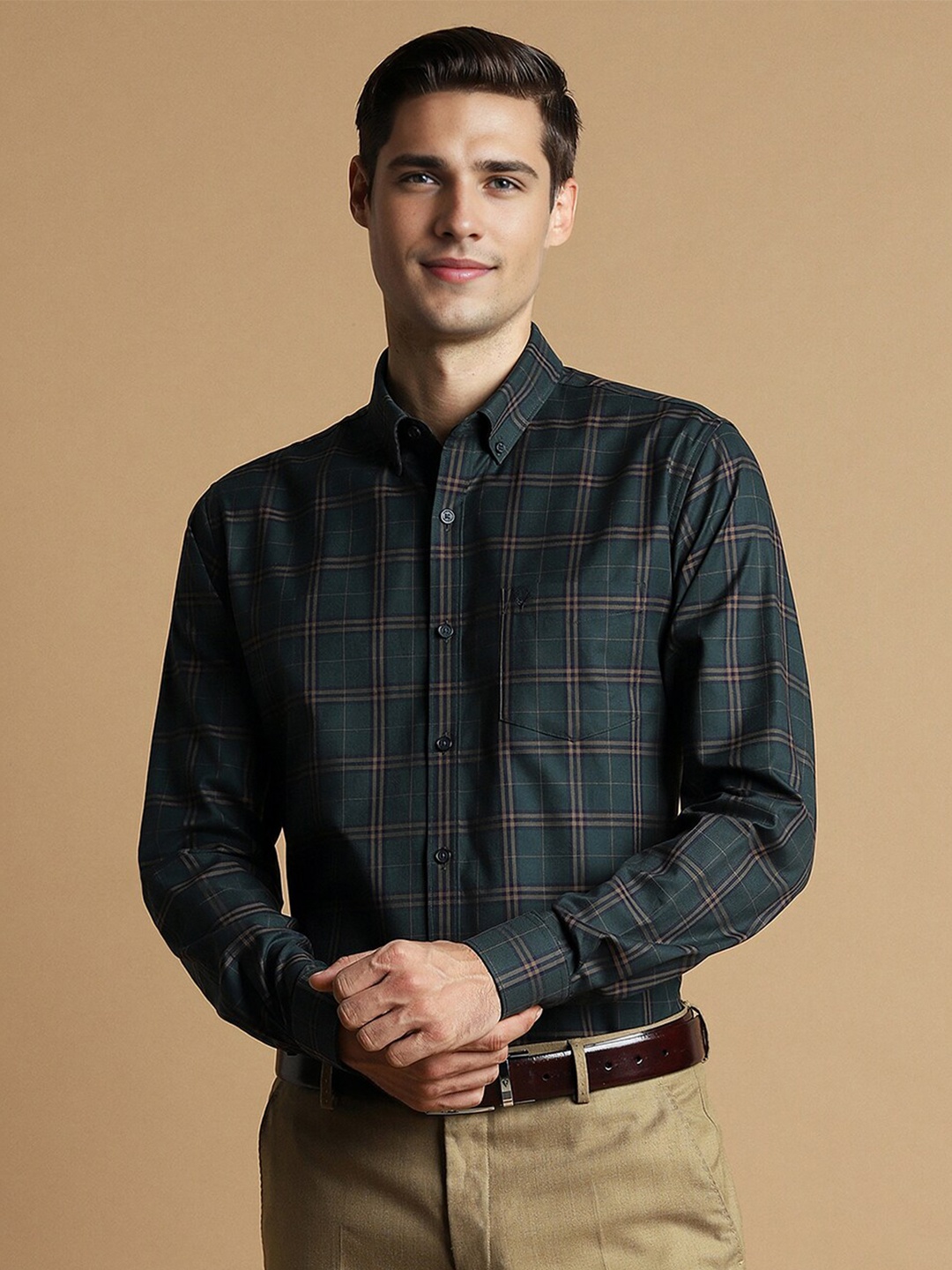 

Allen Solly Slim Fit Opaque Checked Cotton Formal Shirt, Green