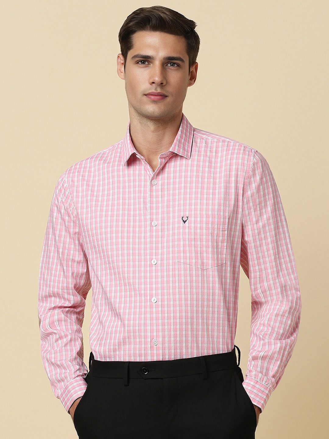 

Allen Solly Slim Fit Grid Tattersall Checks Opaque Cotton Formal Shirt, Pink