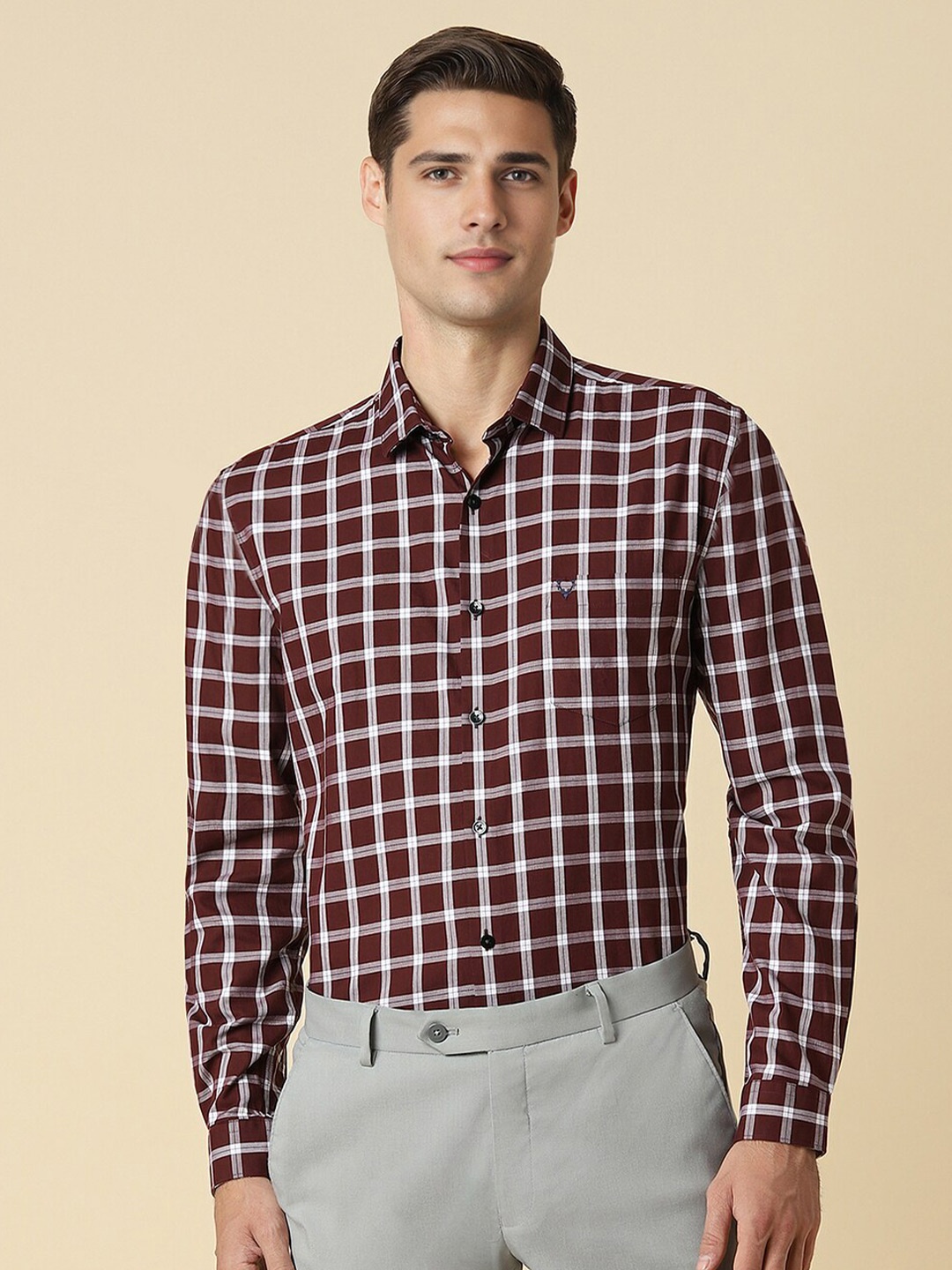 

Allen Solly Tartan Checks Printed Cotton Slim Fit Formal Shirt, Maroon