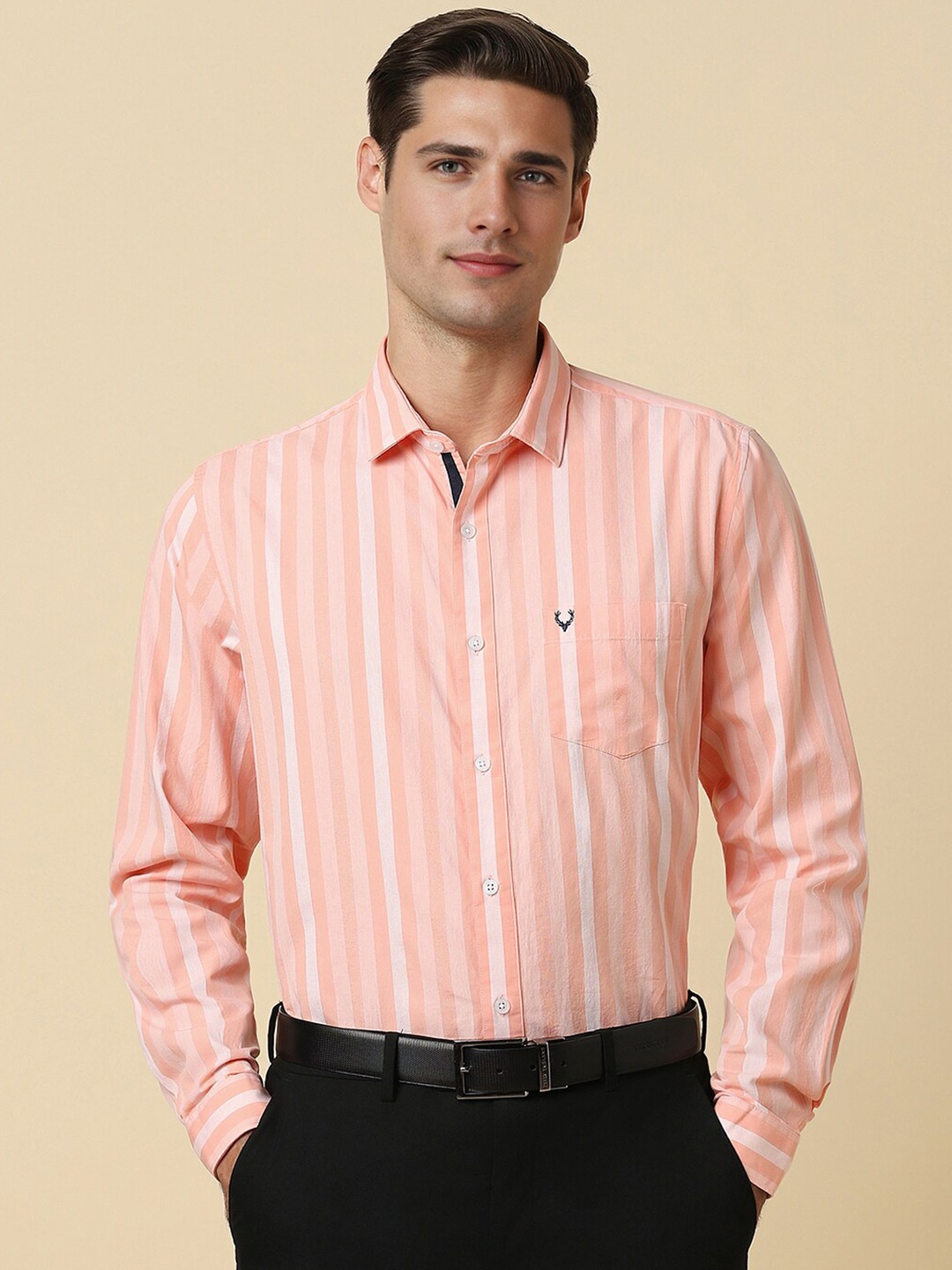 

Allen Solly Striped Printed Cotton Slim Fit Formal Shirt, Pink