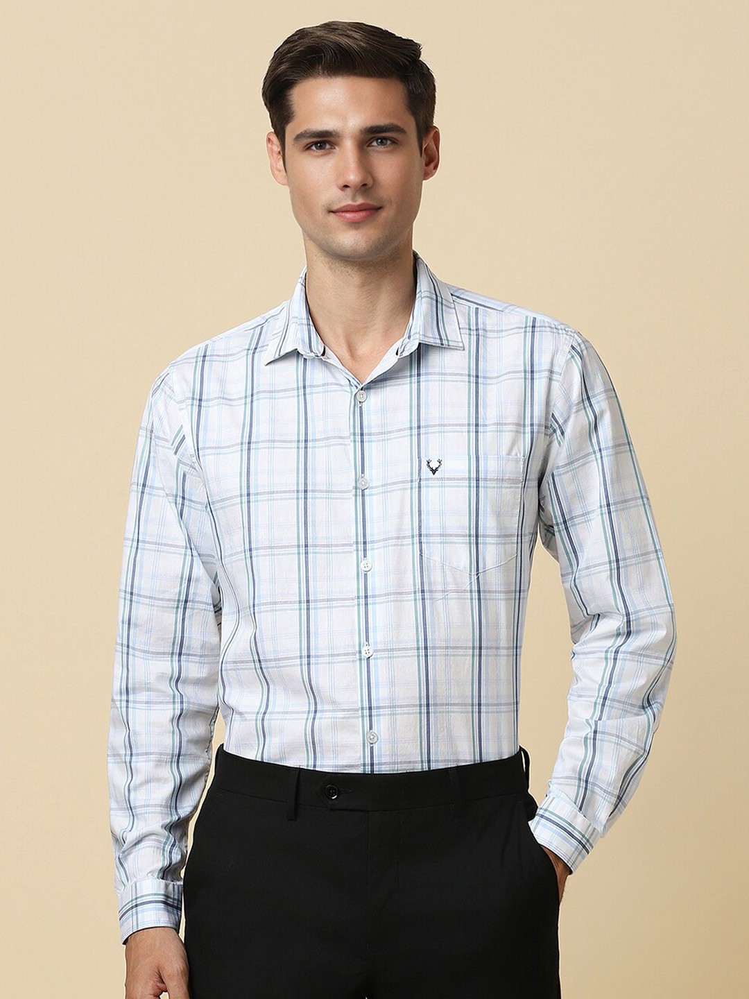 

Allen Solly Slim Fit Checked Spread Collar Cotton Formal Shirt, White