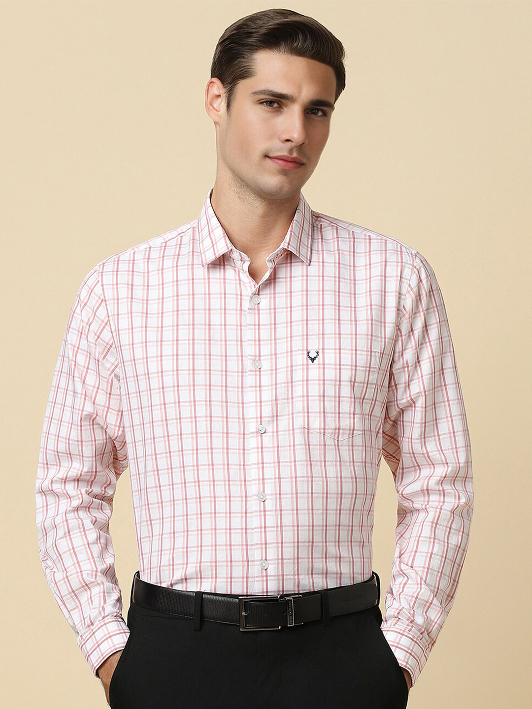 

Allen Solly Grid Tattersall Checks Printed Cotton Slim Fit Formal Shirt, White
