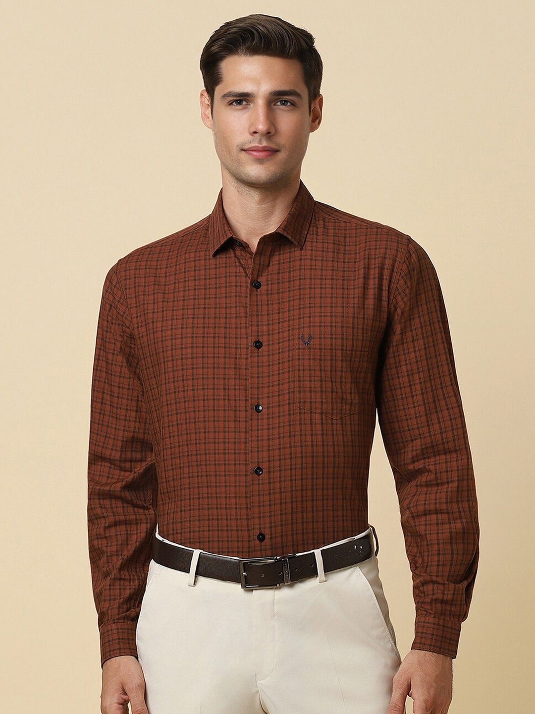 

Allen Solly Slim Fit Checked Spread Collar Cotton Formal Shirt, Maroon