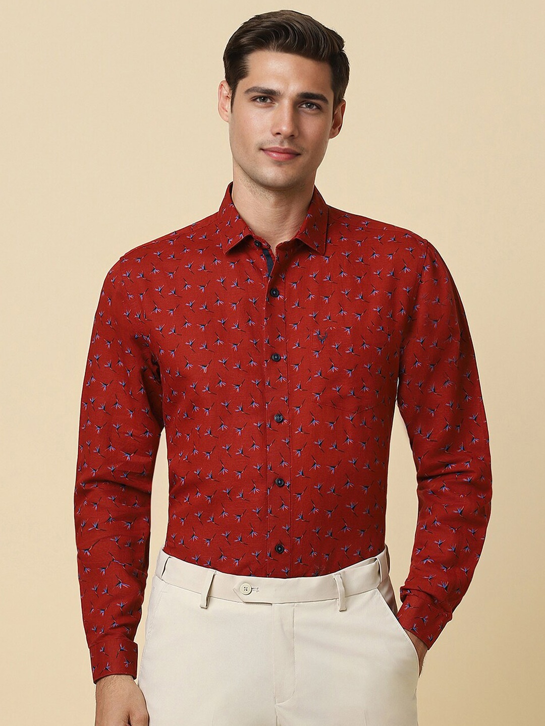 

Allen Solly Slim Fit Floral Printed Spread Collar Cotton Formal Shirt, Red