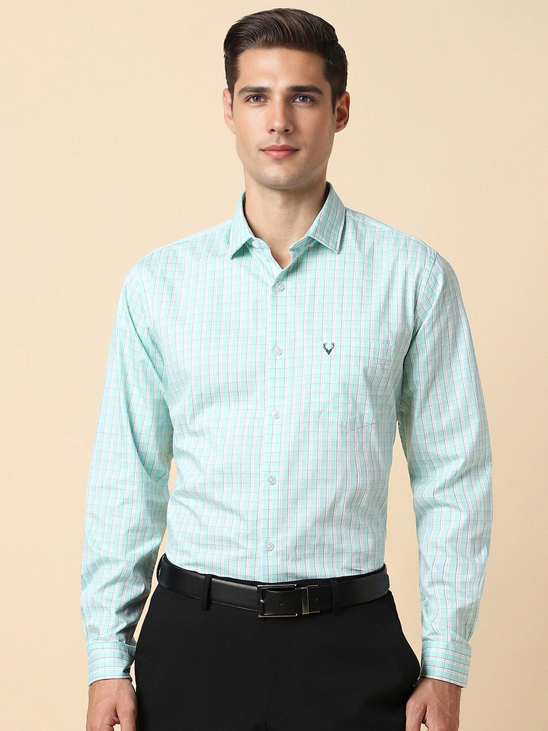 

Allen Solly Slim Fit Grid Tattersall Checks Cotton Formal Shirt, Green