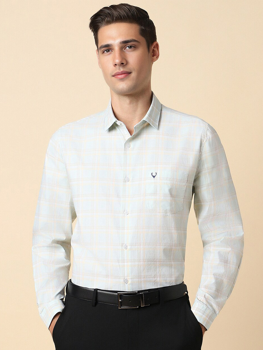 

Allen Solly Checked Printed Cotton Slim Fit Formal Shirt, Green
