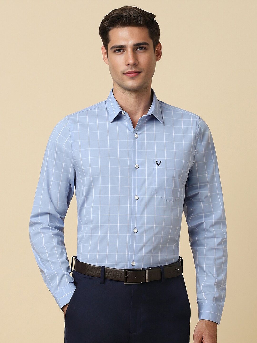 

Allen Solly Slim Fit Checked Spread Collar Cotton Formal Shirt, Blue