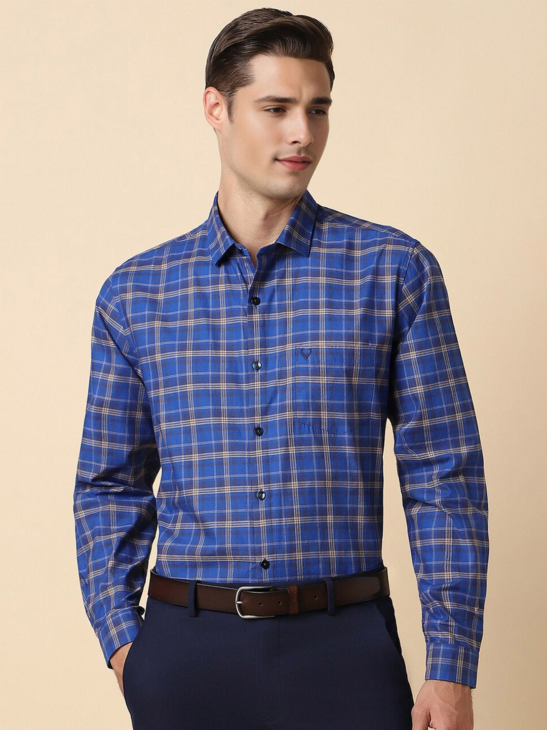 

Allen Solly Slim Fit Tartan Checks Cotton Formal Shirt, Blue