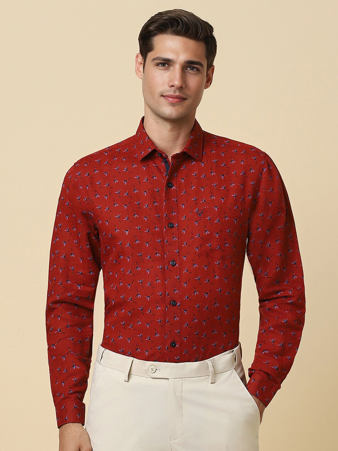 

Allen Solly Slim Fit Floral Opaque Printed Cotton Formal Shirt, Red
