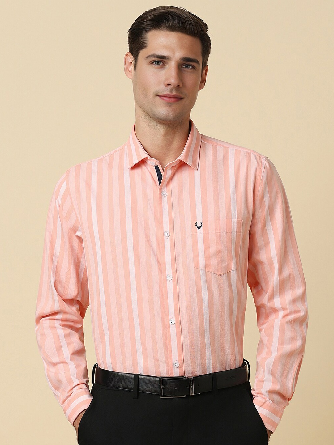 

Allen Solly Striped Printed Cotton Slim Fit Formal Shirt, Pink