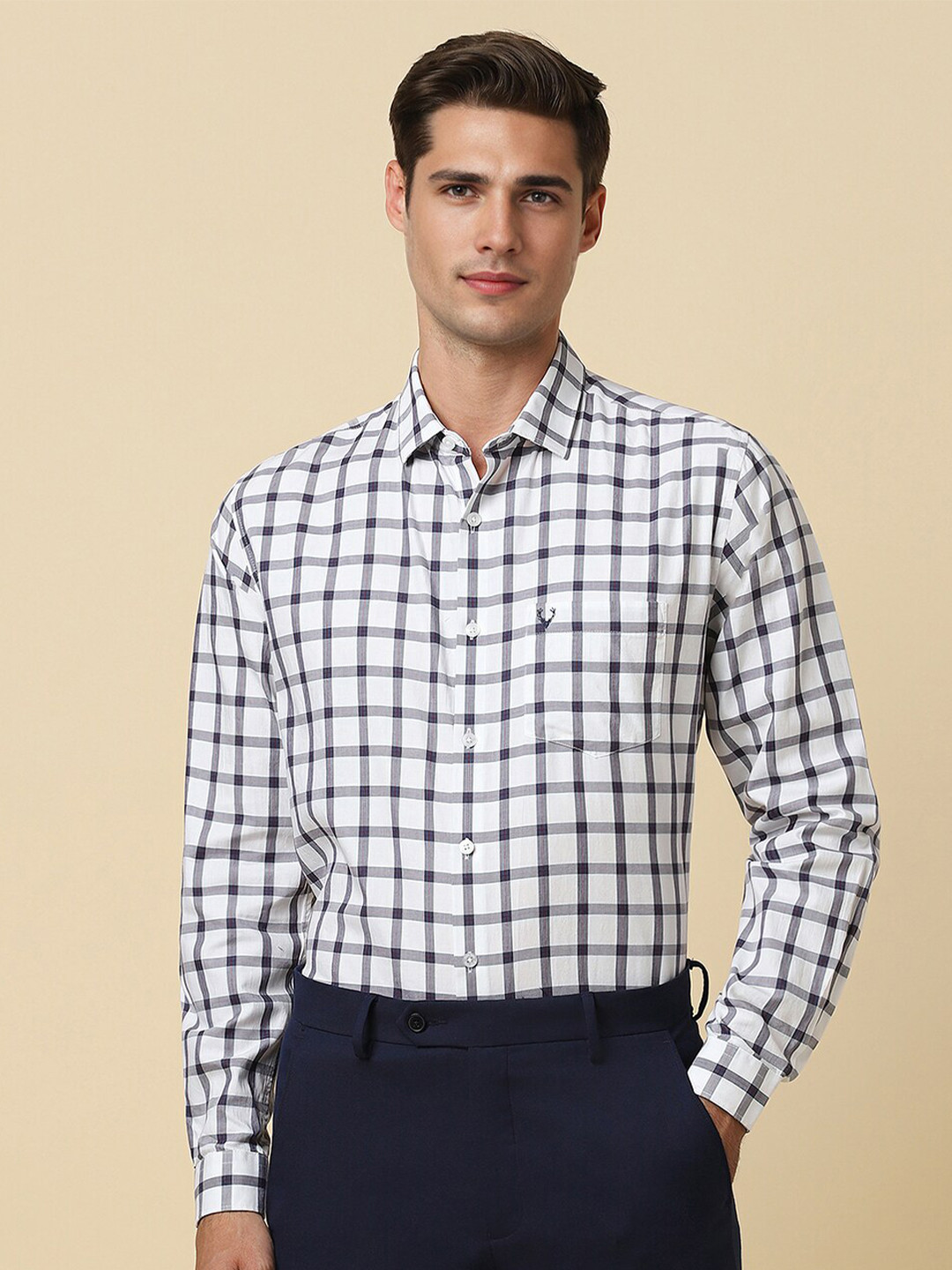 

Allen Solly Slim Fit Checked Spread Collar Long Sleeves Cotton Formal Shirt, White