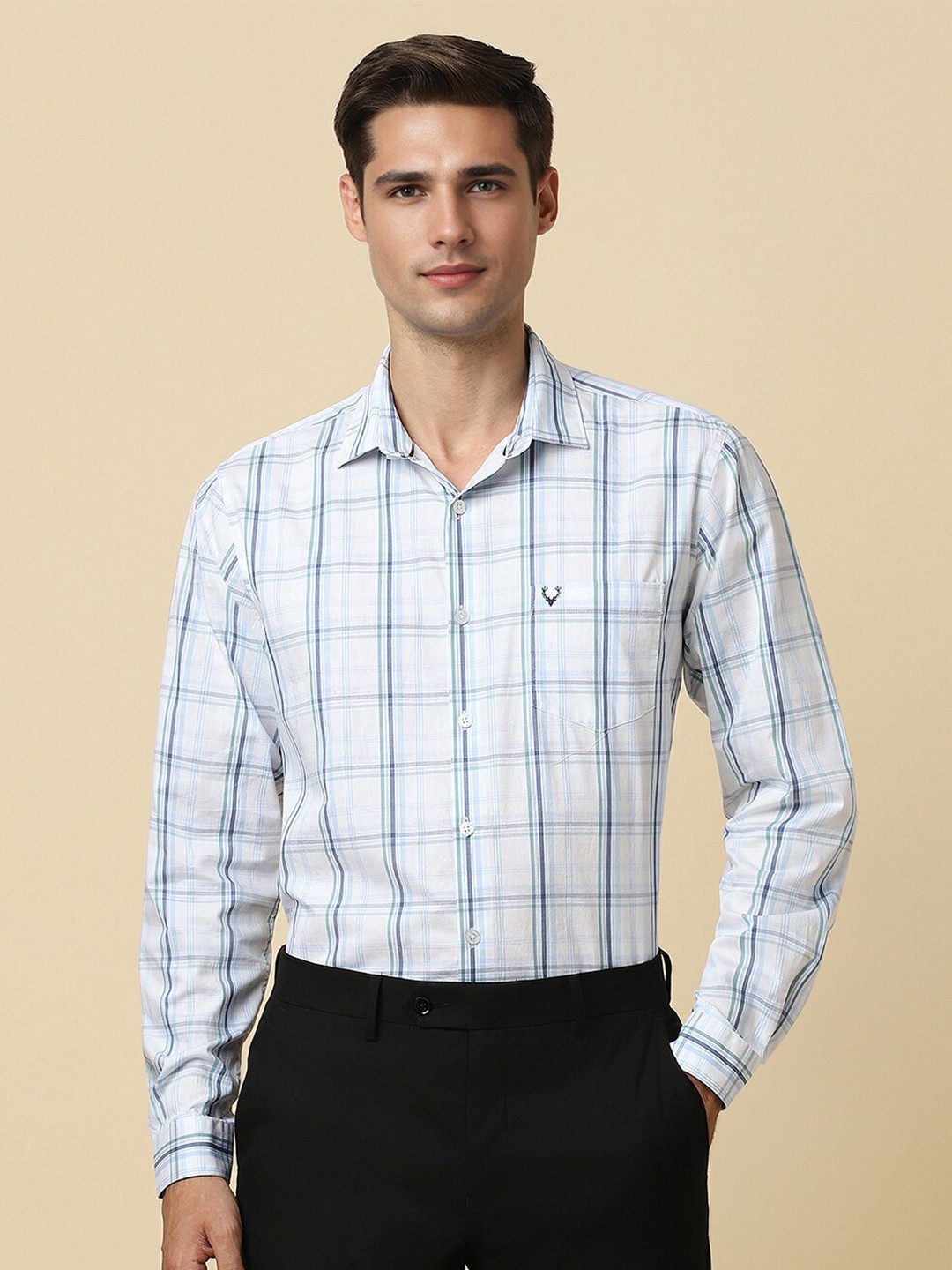 

Allen Solly Slim Fit Opaque Checked Cotton Formal Shirt, White