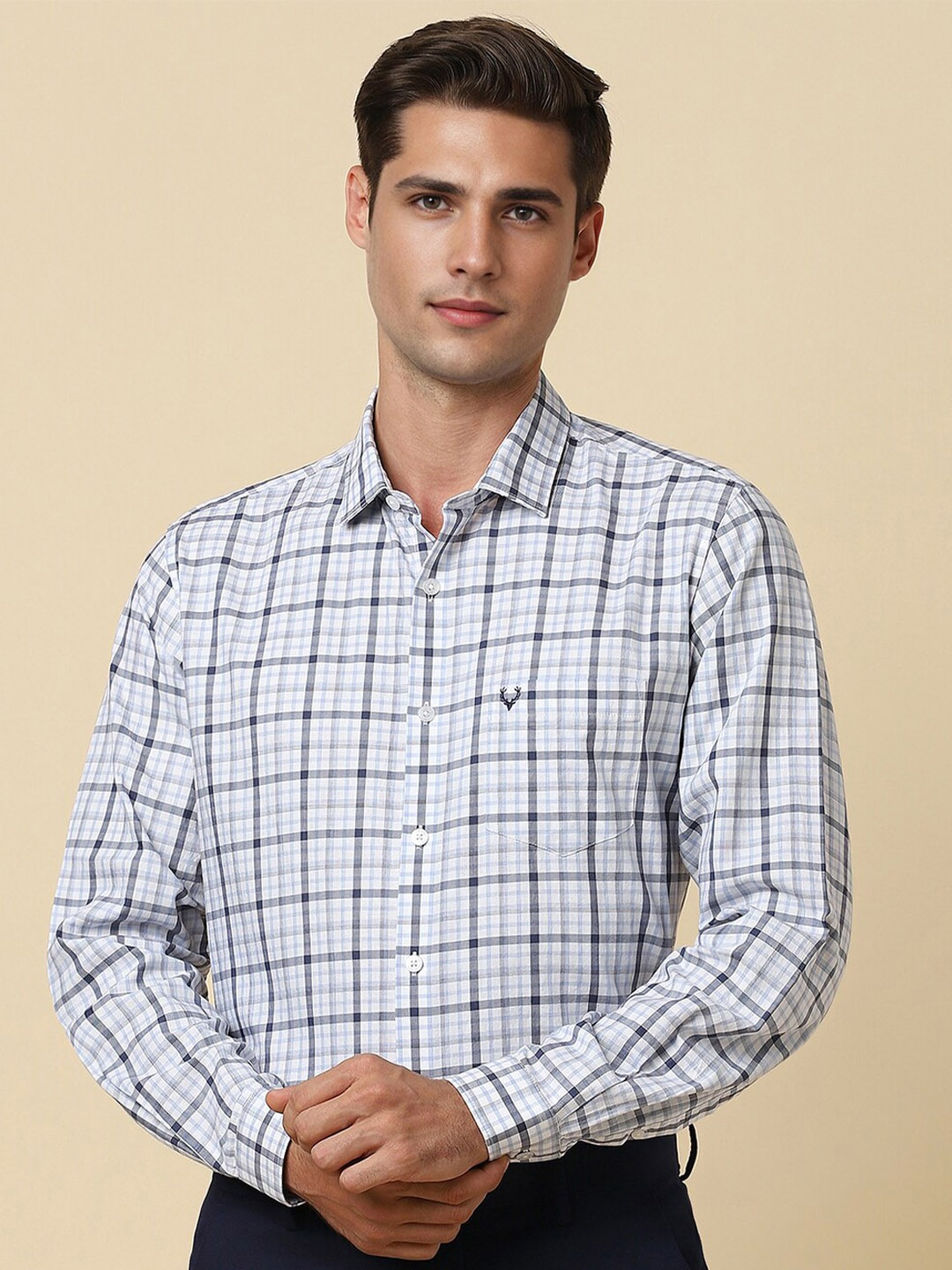 

Allen Solly Checked Printed Cotton Slim Fit Formal Shirt, White