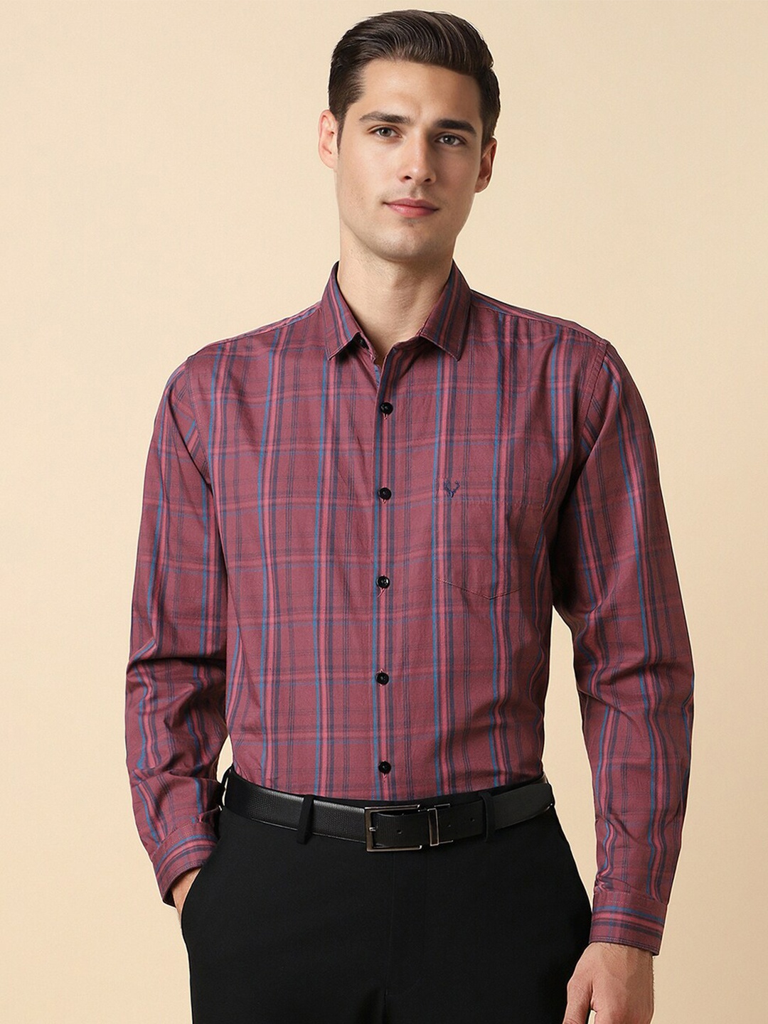 

Allen Solly Slim Fit Opaque Checked Pure Cotton Formal Shirt, Maroon