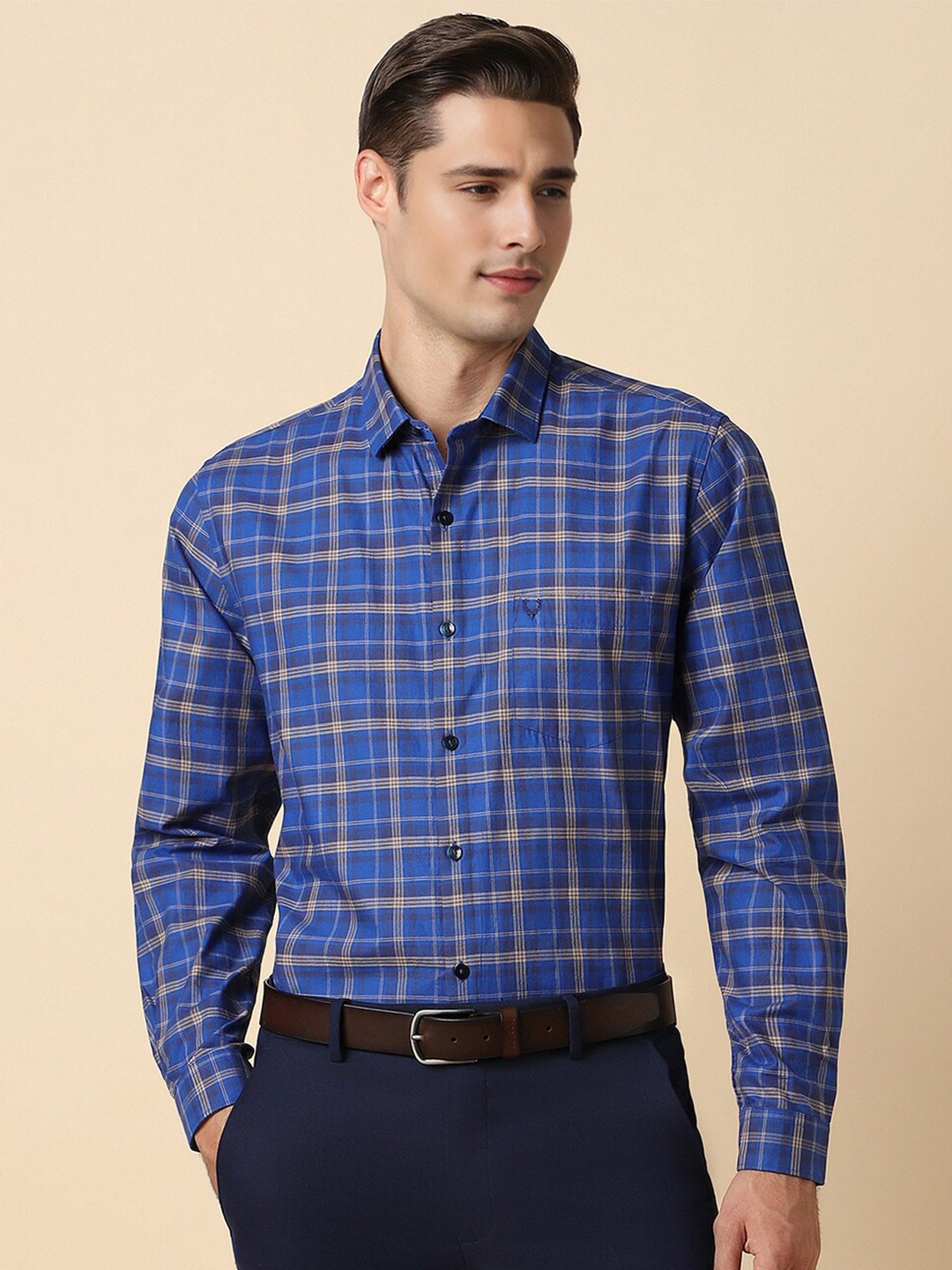 

Allen Solly Tartan Checks Printed Cotton Slim Fit Formal Shirt, Blue