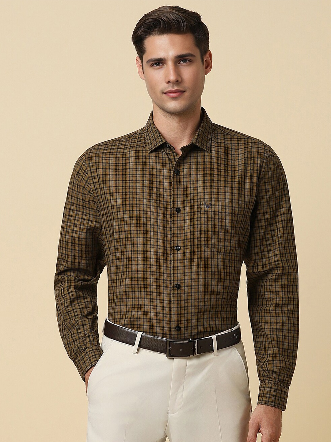 

Allen Solly Grid Tattersall Checks Printed Cotton Slim Fit Formal Shirt, Brown