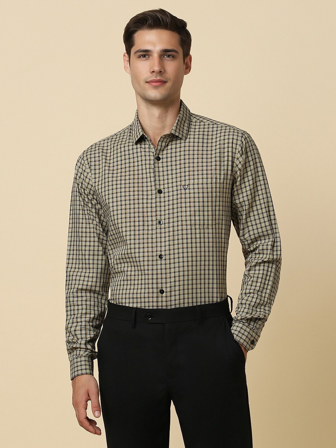 

Allen Solly Checked Printed Cotton Slim Fit Formal Shirt, Olive