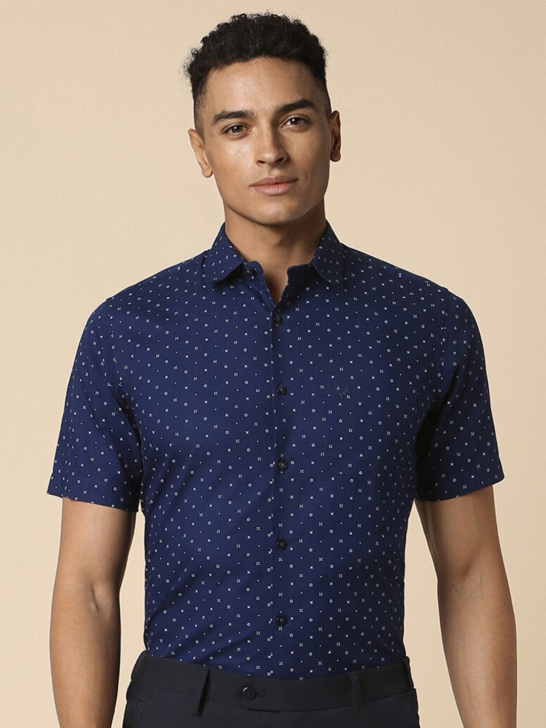 

Allen Solly Slim Fit Opaque Printed Formal Shirt, Navy blue