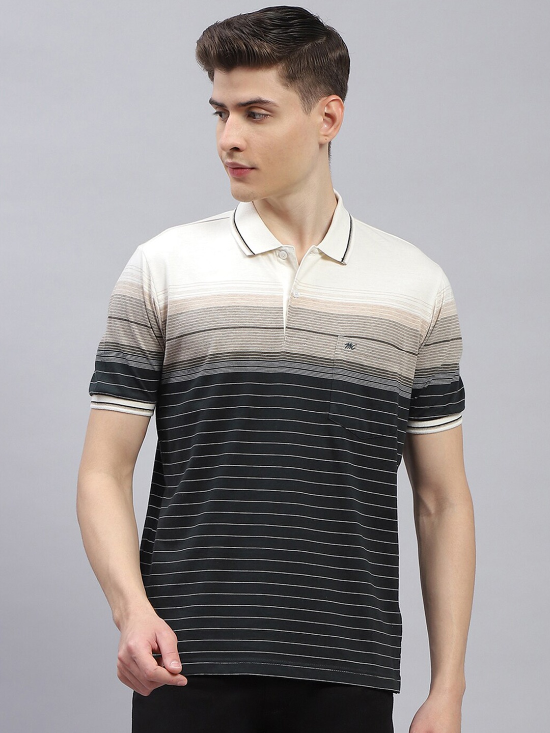 

Monte Carlo Striped Polo Collar Cotton Regular Fit T-shirt, Black