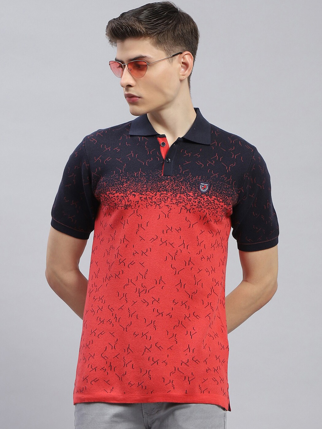 

Monte Carlo Abstract Printed Polo Collar Cotton Regular Fit T-shirt, Navy blue