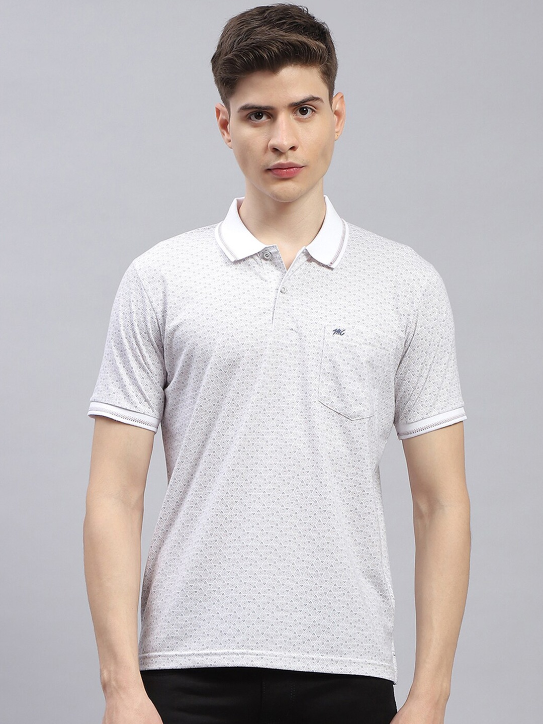 

Monte Carlo Self Design Polo Collar Cotton Regular Fit T-shirt, White