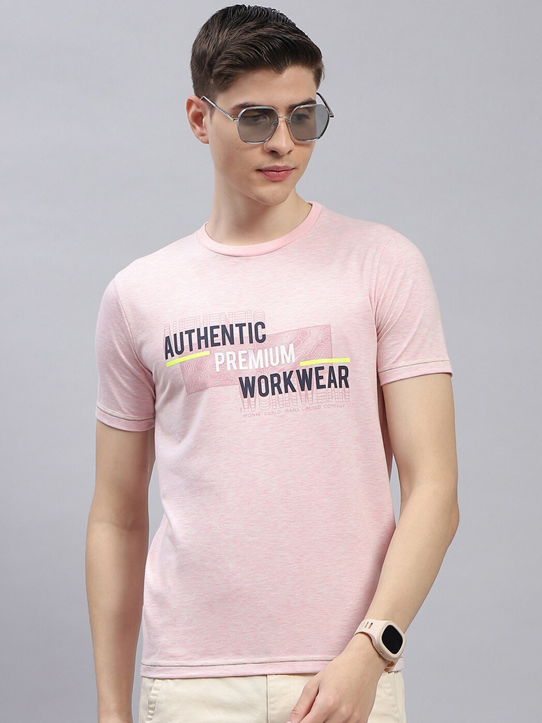 

Monte Carlo Typography Printed Round Neck Cotton Regular Fit T-shirt, Pink