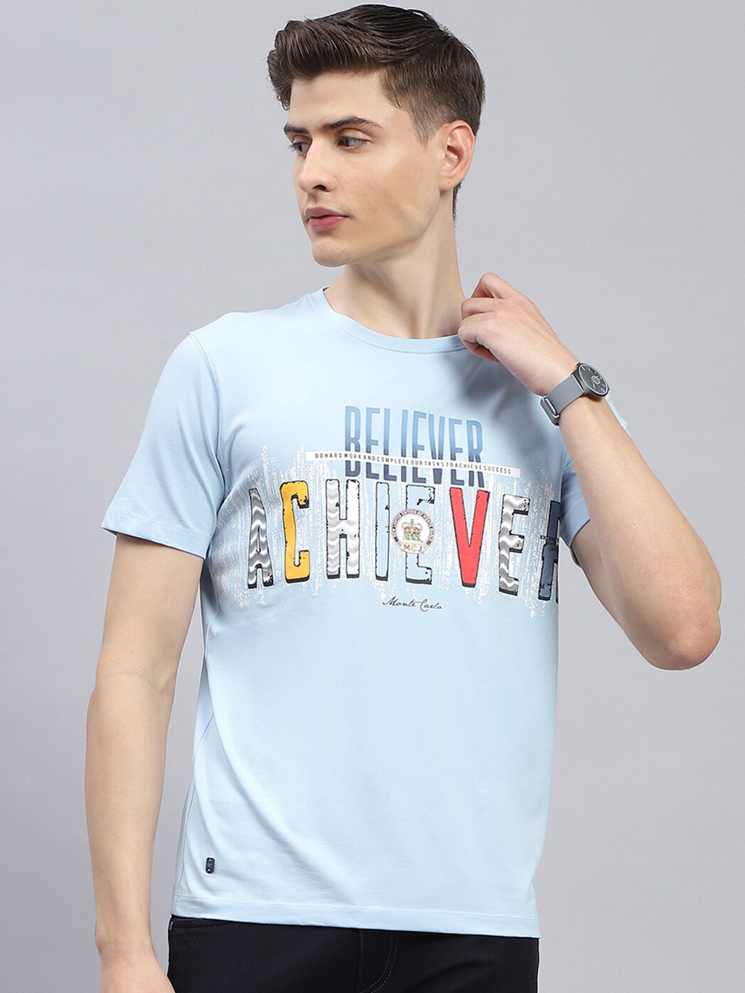

Monte Carlo Typography Printed Round Neck Cotton T-shirt, Blue