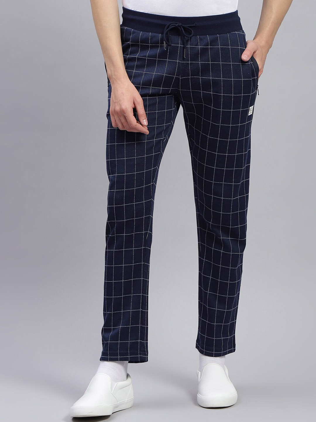 

Monte Carlo Plus Size Men Checked Mid-Rise Track Pants, Blue