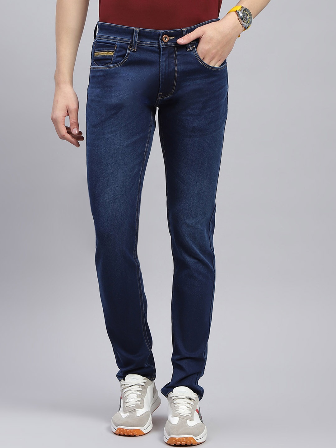 

Monte Carlo Men Skinny Fit Mid-Rise Clean Look Stretchable Jeans, Blue