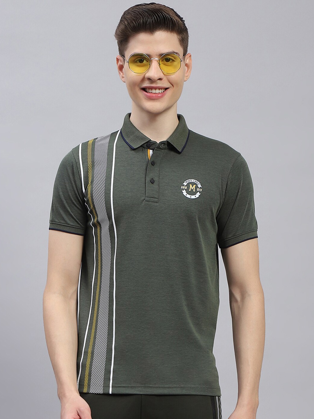 

Monte Carlo Polo Collar Striped T-shirt, Olive