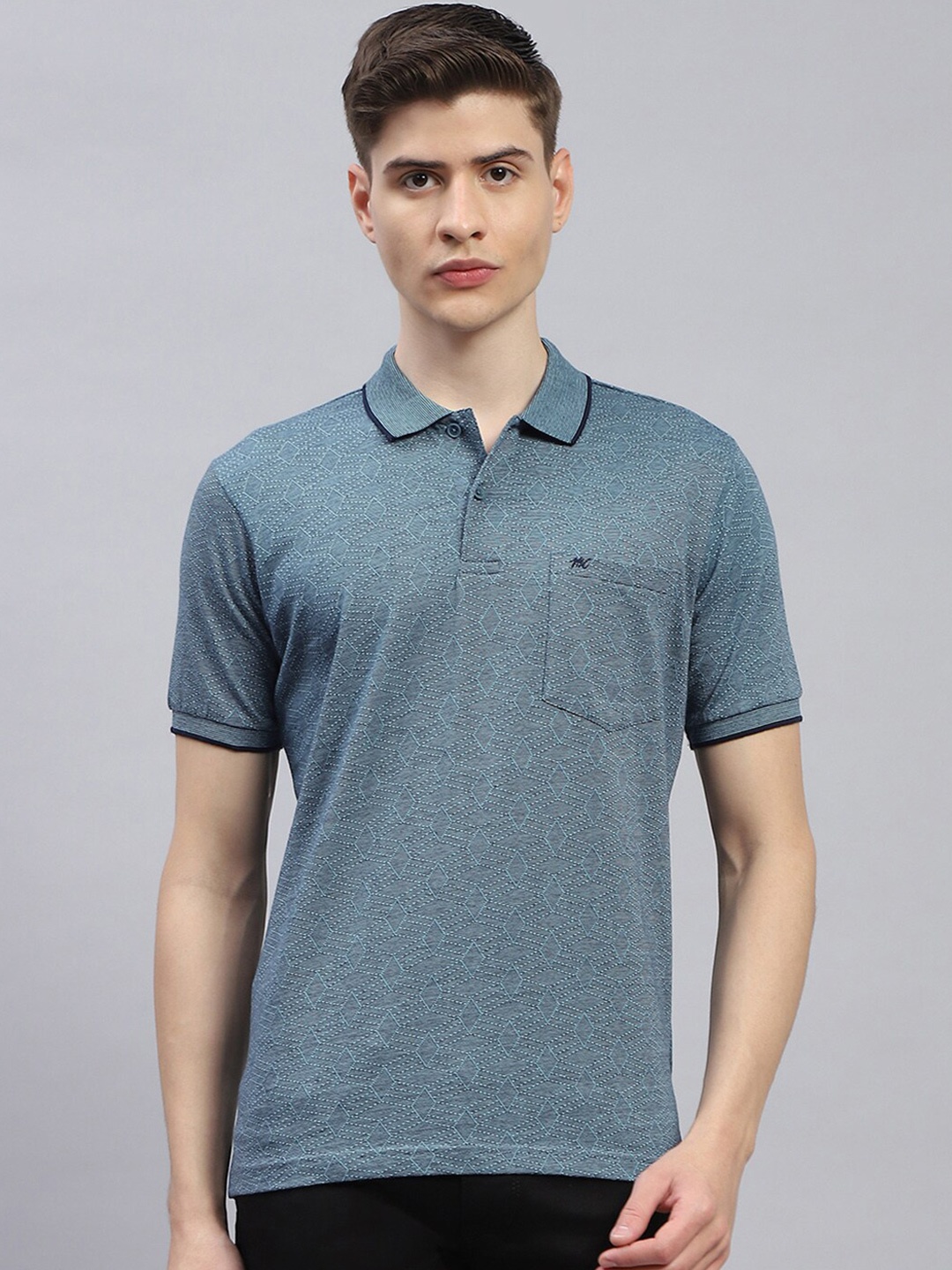 

Monte Carlo Self Design Polo Collar Cotton Regular Fit T-shirt, Blue